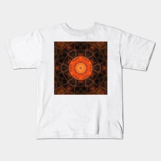 Mosaic Kaleidoscope Flower Orange and Brown Kids T-Shirt